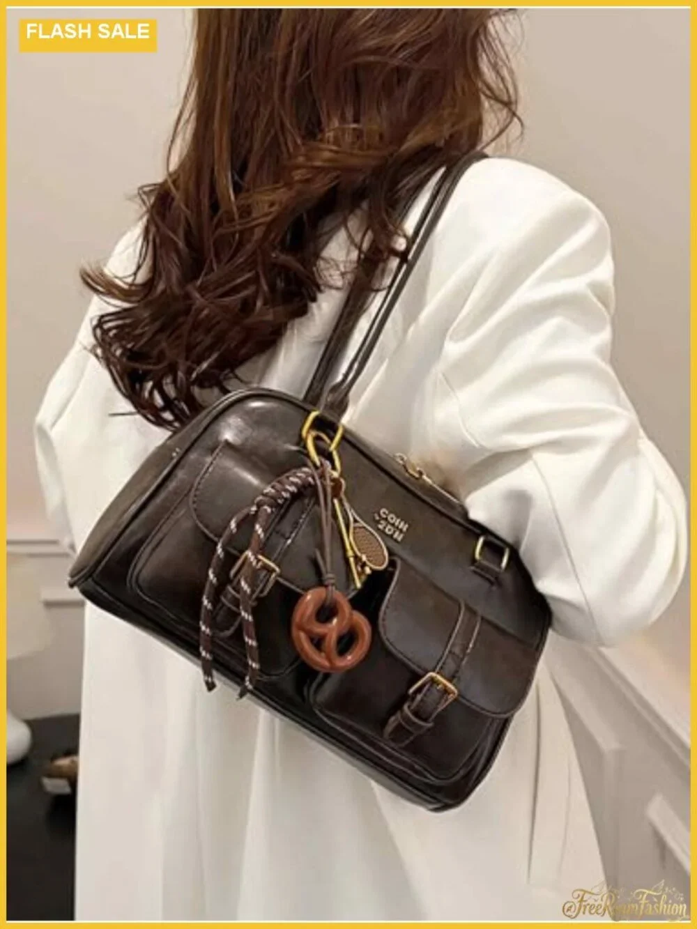 Vintage Faux Leather Hobo Shoulder Bag - Women's Vintage Style Purse with Zipper
